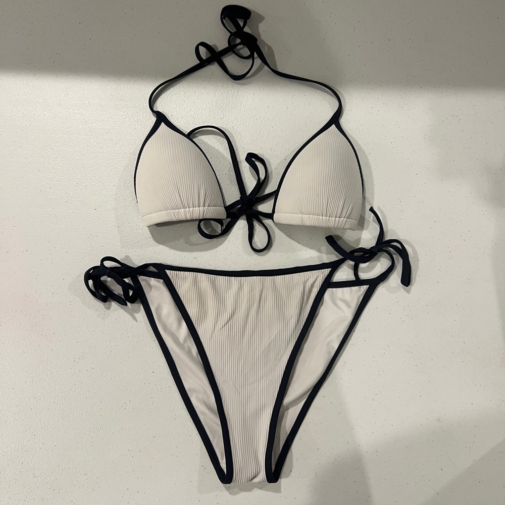 Elegant Navy Blue and White Bikini Set